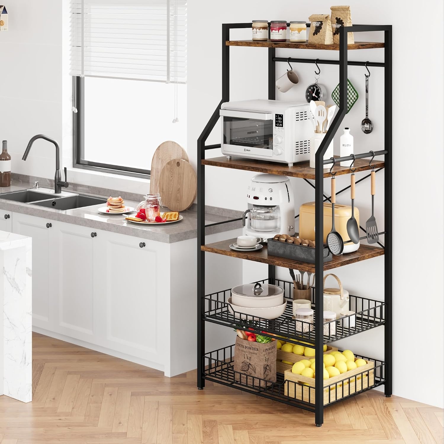5 Tier Kitchen Bakers Rack wit - Home Gym Organization ulasan dan harga
