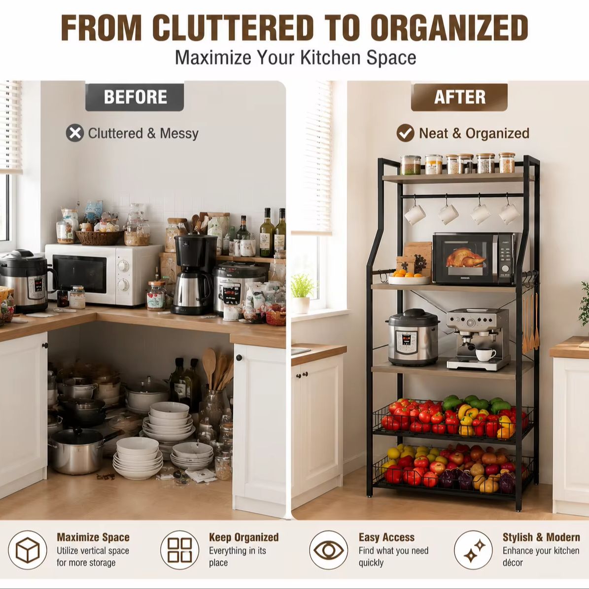 5 Tier Kitchen Bakers Rack wit - Home Gym Organization ulasan dan harga